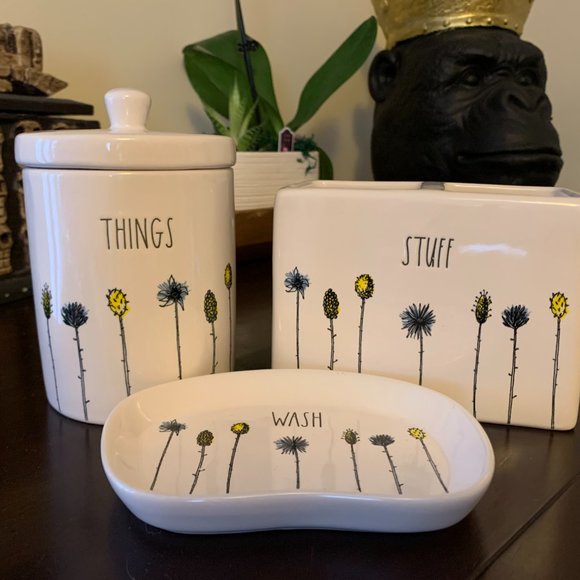Rae Dunn Wildflowers Bathroom Containers, Rae Dunn Wash, Rae Dunn Stuff, Flower - Picture 1 of 6